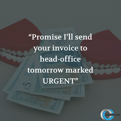 Money image with text - Promise I'll send your invoice to head-office tomorrow marked as urgent